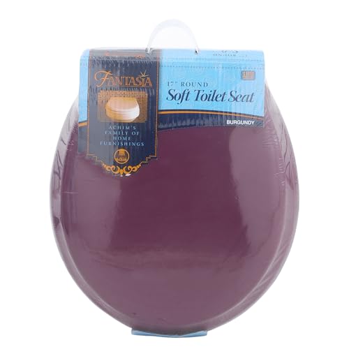 PowerSellerUSA Vinyl Round Soft Toilet Seat, Adjustable Hinges Toilet Seats with Non Slip Grip Tight Bumpers, Standard Heavy Duty Plastic Bathroom Toilet Seat Close Lid Set, Burgundy - color: Burgundy - Vinyl, size: 17" Standard