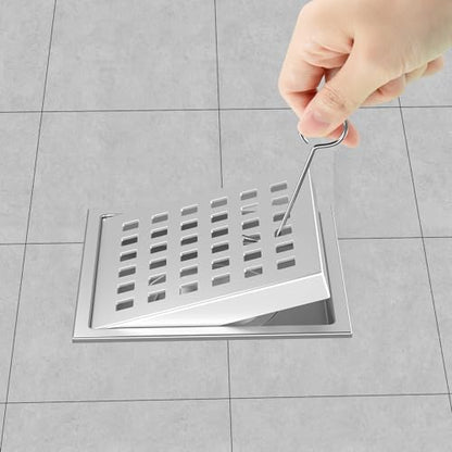 EXF Square Shower Drain 4-3/8 Inch Chrome with ABS Flange | Stainless Steel, Anti-Clog, Removable Grid Grate Hair Catcher, for Modern Bathroom Remodel Curbless Shower - color: Chrome, size: 4IN