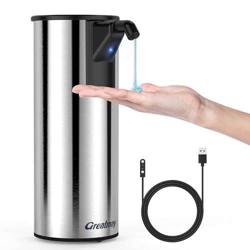 Automatic Soap Dispenser,Stainless Steel Material, Rechargeable Touchless Hand Sanitizer Pump,4 Adjustable Levels Smart Electric Dispenser - color: Silver Steel