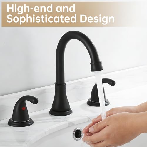 Bathroom Sink Faucet FRANSITON Centerset 8 Inch 2 Handle Bathroom Sink Faucet Lead-Free with Pop-up Drain Stopper and Supply Hoses (Matte Black, 8 Inch) - color: Matte Black