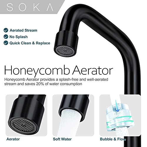 SOKA Centerset Bathroom Faucet 2 Handles 4 Inch Commercial Hand Sink Touch Faucets 3 Hole Bathroom Sink Faucet - color: Matte Black, size: 4" Gooseneck