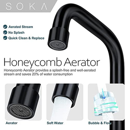 SOKA Centerset Bathroom Faucet 2 Handles 4 Inch Commercial Hand Sink Touch Faucets 3 Hole Bathroom Sink Faucet - color: Matte Black, size: 4" Gooseneck