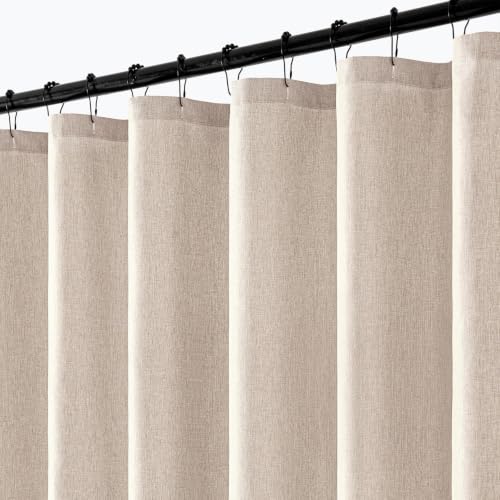ANRODUO Beige Linen Textured Fabric Shower Curtain Set - W72xL84 | Farmhouse Shower Curtain with 12 Metal Hooks, Waterproof Heavy Duty, Button Hole Design, Machine Washable for Bathroom - color: Beige, size: 72"W x 84"L (Pack of 1)
