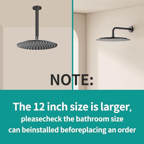 All Metal Rain Shower Head - Heavy Duty Stainless Steel, Easy Install, High Water Flow, Ultra-Thin Modern Design for Bathroom (D-Matte Black, 12) - color: D-Matte Black, size: 12