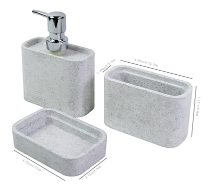 Hymmah Marble Pattern Bathroom Accessories Set, Toothbrush Holdr Set, 3 Pieces Resin Bathroom Set with Toothbrush Holder, Soap Dispenser, Soap Dish,Tumbler(Grey) - color: Grey