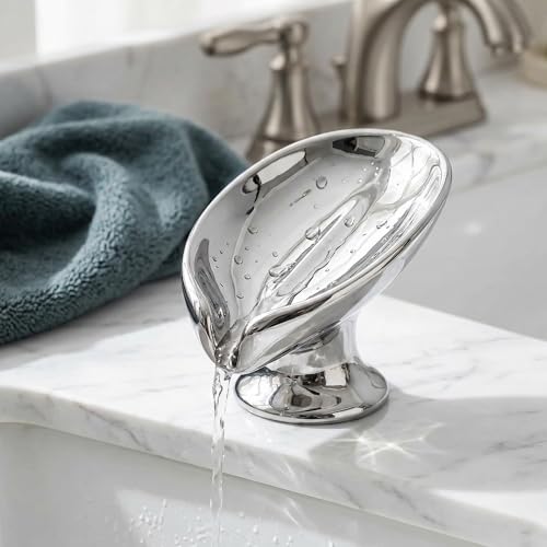 Bar Soap Holder, Soap Dish for Shower, Self Draining Soap Dish, Metallic Glossy Ceramic Soap Holder, Used for Sinks, Bathrooms, Showers,Kitchens (Silvery) - color: Silvery