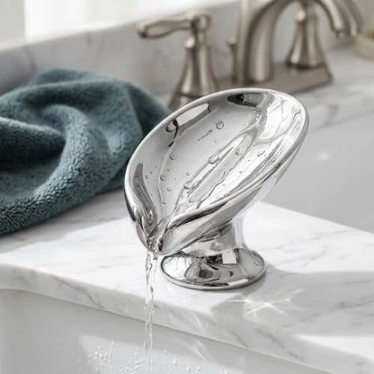 Bar Soap Holder, Soap Dish for Shower, Self Draining Soap Dish, Metallic Glossy Ceramic Soap Holder, Used for Sinks, Bathrooms, Showers,Kitchens (Silvery) - color: Silvery