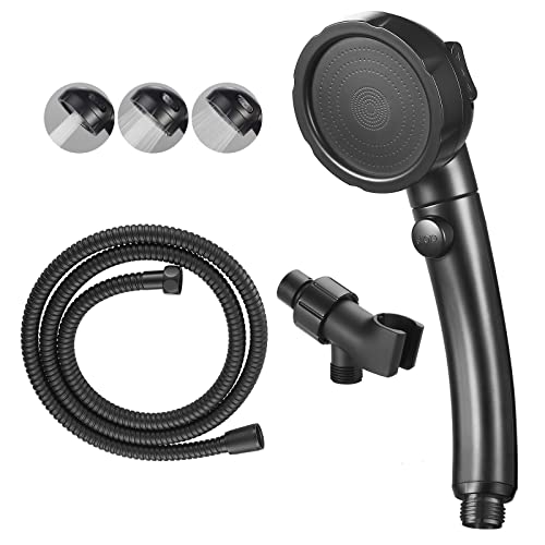 KAIYING High Pressure Handheld Shower Head with ON/OFF Pause Switch, 3 Spray Modes Shower Wand with Shut Off Button, Removable Camper Shower Head with Hose and Adjustable Angle Bracket (Black) | 3 Spray Modes Shower Wand with Shut Off Button, Camper & RV