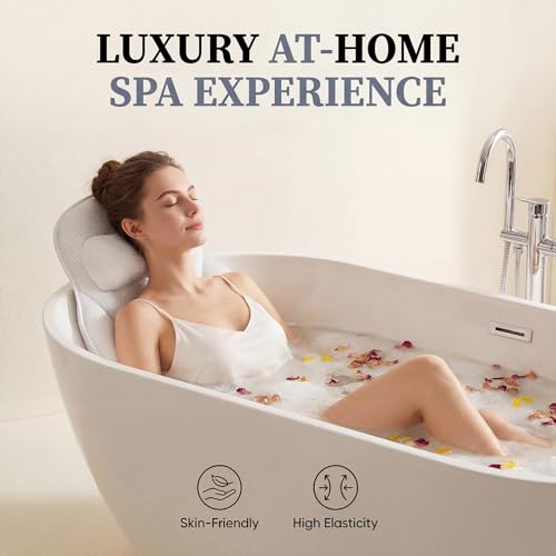 Full Body Bath Pillow for Bathtub, Adjustable Bathtub Pillows, White | Head & Neck Support, Extra Long Thick Bathtub Cushion with 192 Non-Slip Power Suction Cups, Spa Bathing Present (52" x 17")