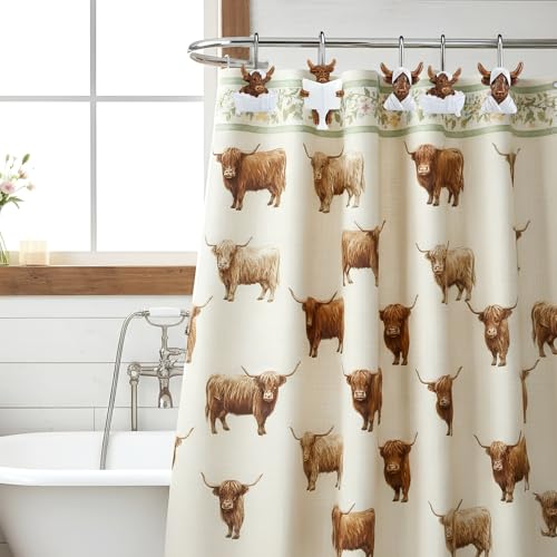 Roowest 12 Pcs Adult Highland Cow Shower Curtain Hooks Western Shower Curtain Hooks Stainless Steel Rust Resistant Rings Hangers for Winter Farmhouse Rustic Bathroom Decor - style: Adult Highland Cow