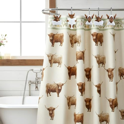 Roowest 12 Pcs Adult Highland Cow Shower Curtain Hooks Western Shower Curtain Hooks Stainless Steel Rust Resistant Rings Hangers for Winter Farmhouse Rustic Bathroom Decor - style: Adult Highland Cow