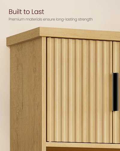VASAGLE MAXE Collection - Bathroom Cabinet Wall Mounted, Over Toilet Hanging Cabinet with Adjustable Shelf, Towel Bar, Fluted Doors, 7.9 x 23.6 x 28.7 Inches, Transitional, Oak Beige UBBK135Y01S - color: Oak Beige, style: 2Doors（28.7"H）