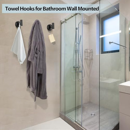 2 Pack Towel Hooks for Bathroom, Wall Mount Towel Holder, Wall Robe Stainless Steel Heavy Duty Door Hanger for Kitchen, Bedroom,Hotel,Pool,Coats, Black - color: Black