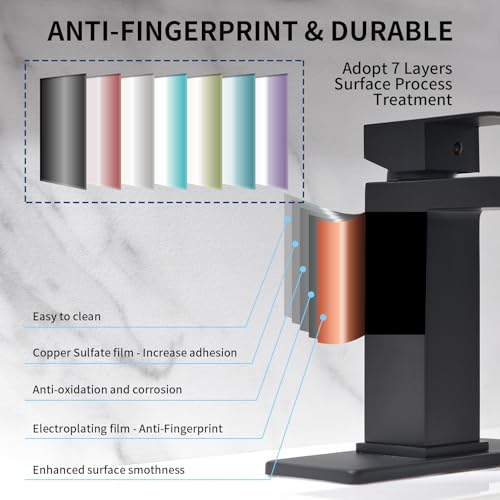 Waterfall Bathroom Faucet Black - Single Handle Bathroom Sink Faucets 1 or 3 Hole for 4IN Modern Solid Vanity Faucet with Deck Plate & Overflow Pop Up Drain Matte Black - color: A- Black