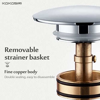 KOKOSIRI Pop Up Sink Drain with Strainer Basket, Polished Chrome Bathroom Sink Drain with Detachable Hair Catcher Anti Clogging for Vanity Vessel Sink Without Overflow, C1002CH - color: Polished Chrome