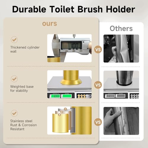 Brass Toilet Brush and Holder，Extra Long Handled Gold Toilet Brush for Bathroom，Stainless Steel Heavy Duty Toilet Bowl Brush,Deep Cleaning Modern Toilet Cleaner Brush -Space Saving, Covered Brush - color: Brass Gold