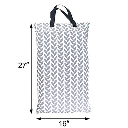 wegreeco Reusable Hanging Wet Dry Cloth Diaper Bag (Grey Leaf) - color: Grey Leaf