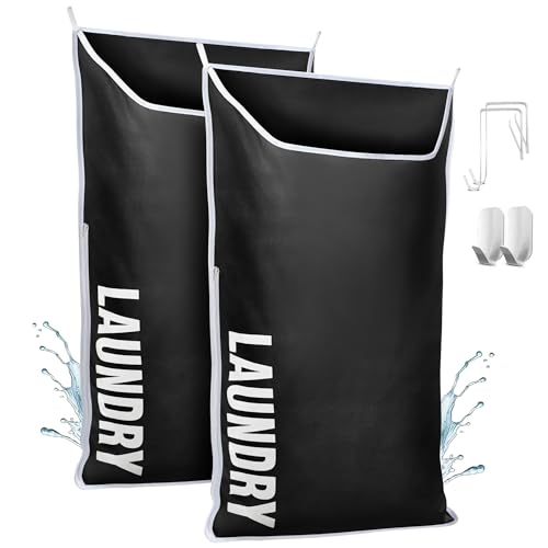 Hanging Laundry Hamper Bag XL 40x22", Space Saving over the Door Storage Bags, Behind the Door Hampers for Dirty Clothes & Wall Mounted Basket for Bathroom, Organizer for Small Room Spaces RV - color: Black, size: 2-Pack