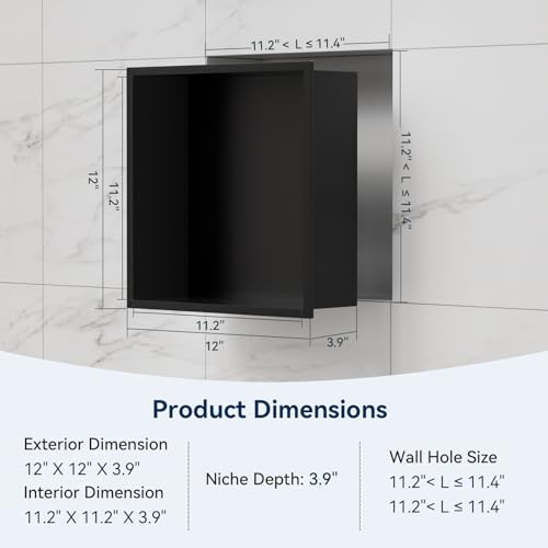 Shower Niche 12" x 12",Matte Black Stainless Steel Shower Niche - color: Black, size: 12" x 12"