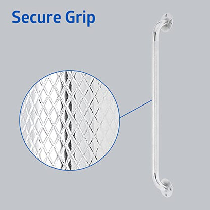 Medline Knurled Chrome 24” Grab Bar for Shower & Bathtub, Independence & Ease of Movement — for Elderly, Handicapped or Seniors, 300 lb. Capacity, 1 Bar - size: 24"