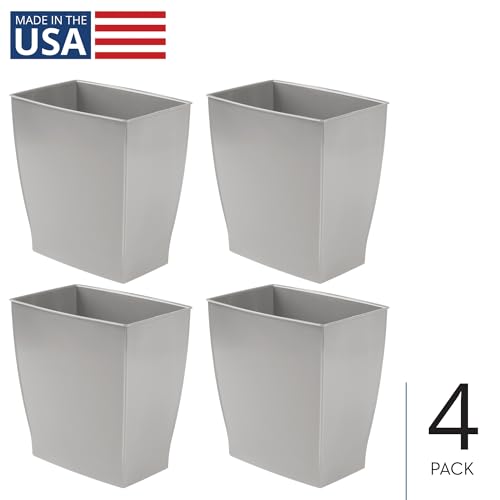 iDesign Small Plastic Bathroom Trash Can, Slim Rectangle, 4-Pack | Garbage Bin - color: Gray, style: Pack of 4
