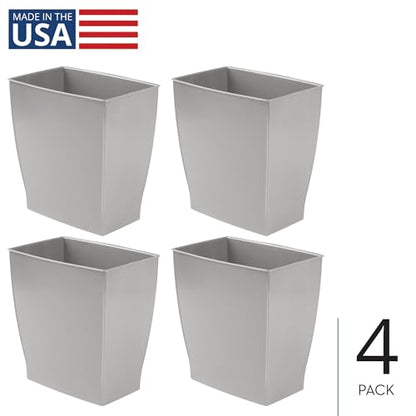 iDesign Small Plastic Bathroom Trash Can, Slim Rectangle, 4-Pack | Garbage Bin - color: Gray, style: Pack of 4