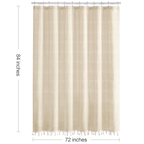 Extra Long Linen Farmhouse Shower Curtain with Tassel, Modern Boho French Country Chic Bathroom Shower Curtain Set with PEVA Liner, Cotton Hollow Fabric Shower Curtain 72x84 - Beige/Cream - color: Beige, size: 72"W x 84"L (Pack of 1)