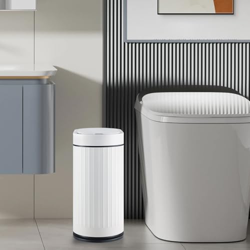 SYNCVIBE Bathroom Sensor Trash Can with Lid, 2 Gallon, White Black | Automatic Garbage Can, 7.5 Liter Smart Trash Bin, Waterproof Plastic Wastebasket for Office and Bedroom - color: White black