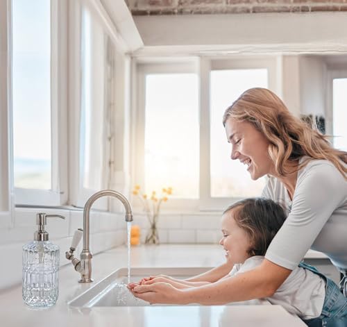 JASAI 18 Oz Embossed Clear Glass Soap Dispenser with Rust Proof Pump | Refillable Dish soap Dispenser for Kitchen, Premium Bathroom Soap Dispenser for Hand soap, Lotion (Clear) - color: Clear-silver Pump, style: Dazzle