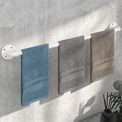 Industrial Pipe Towel Rack Towel Bar, Heavy Duty Wall Mounted Rustic Farmhouse Bath Towel Holder for Bathroom (White, 32 inch) - color: White, size: 32 inch