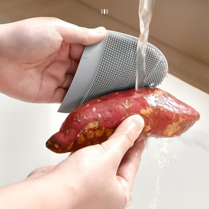 Sink Scrub Brush - Flexible Non Scratch Silicone Scrubber, Suction Cup Cleaning Tool, Built in Squeegee Cleaner | Scrubbing Brush for Bathroom Shower Glass Countertops - color: Gray