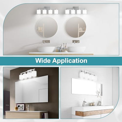 Bathroom Lights Over Mirror Brushed Nickel, Anti-Rust 4-Light Bathroom Vanity Light Fixtures, Modern 24Inches Wall Sconces E26 Base, Milky White Glass Shades, Bulbs Not Included - color: Brushed Nickel-4 Light