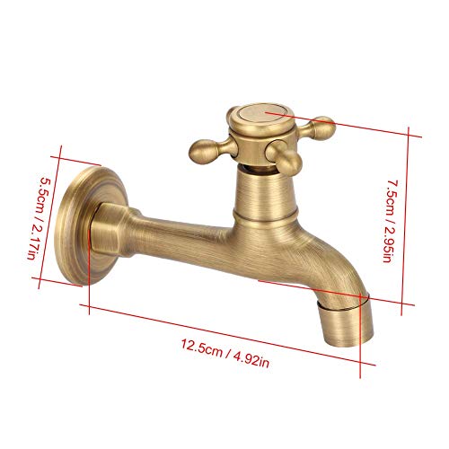European Wall Mounted Vintage G1/2" Solid Brass Faucet Single Cold Water Tape for Kitchen Sink Mop Pool(L)