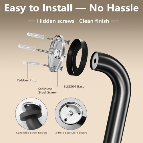 Safety Handle Bar Iron Outdoor Deck Rail Banister Bath Shower Grab Indoor & Outdoor Deck Hand Rail 500LBS Load Capacity Wall Mount Stainless Steel 2 Pack - style: Black 2 Pack 12 Inch