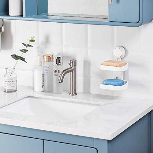 Soap Holder, Soap Dish for Shower, Suction Cup Bar Soap Holder | 2 Layer Soap Bar Holder for Shower, Wall Mounted Self Draining, NO Drill Sponge Holder for Bathroom, Bathtub Kitchen Sink - style: 2 tiers White