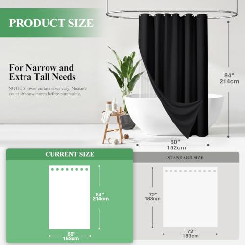 Stall 3 in 1 Waffle Shower Curtain Set with Liner 60x84 Black | 60 x 84 inch Long, Waterproof Clear PEVA Liner, 256GSM Heavy Duty Fabric, Hotel Luxury Shower Curtains for Bathroom, 10 Hooks - color: A Black, size: 60"W x 84"L (Pack of 1)