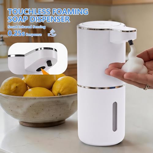 Automatic Foam Soap Dispenser – USB Rechargeable Smart Hand Soap Dispenser with 4-Level Adjustable, 380mL Wall Mounted or Countertop, IPX5 Waterproof, for Bathroom Kitchen (White) - color: White1