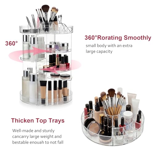Canchiing Acrylic Makeup Organizer Set, 360 Rotating Makeup Organizer, Clear Drawer Vanity & Countertop Cosmetic Storage for Brushes, Jewelry, for Vanity, Bathroom, Bedroom, Closet