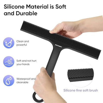 Shower Squeegee for Shower Glass Door Bathroom | Dual Head Wiper Cleans Water & Hair, Silicone Blade, Non-Slip Long Handle, Glass Window Door Wall Tile Cleaner
