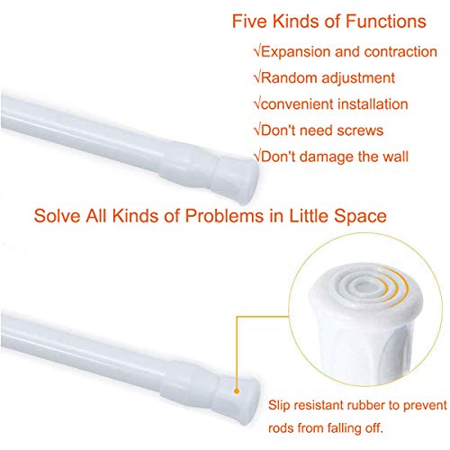 2 Pack Small Tension Rods 15.7 in to 28 Curtain Rods Window Rods in Extendable Width Spring Cupboard Bars for Kitchen Utensils, Closet, and Cabinet, Fit in The Spaces to Stay Up - color: White, size: 15.7" to 28"-2PCS