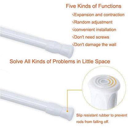 2 Pack Small Tension Rods 15.7 in to 28 Curtain Rods Window Rods in Extendable Width Spring Cupboard Bars for Kitchen Utensils, Closet, and Cabinet, Fit in The Spaces to Stay Up - color: White, size: 15.7" to 28"-2PCS