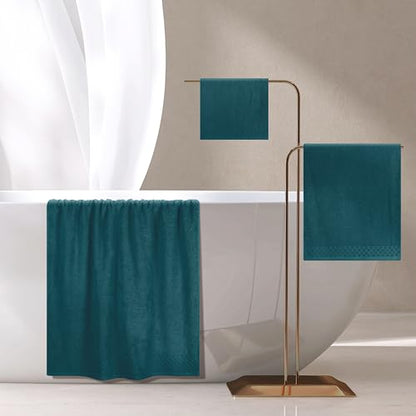 MyOwn Ultra Soft 3 Pack Cotton Towel Set, Contains a Bath Towels 28x55 inch, a Hand Towels 16x24 inch & a Wash Coths 12x12 inch, Ideal Everyday use, Compact & Lightweight - Teal - color: Teal, size: 3 Pack Set