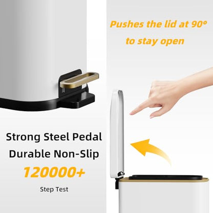 KdbK Bathroom Trash Can with Soft Close Lid, 15L/ 4 GallonRectangular Trash Can with Removable Wastebasket, Step Pedal, Slim Wastebasket for Bedroom, Home Office,White - color: white