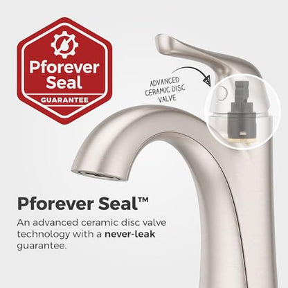 Pfister Willa Single Handle Bathroom Sink Faucet 1 Hole NSF Certified Spot Defense Brushed Nickel Finish with Push & Seal Drain WaterSense Compliant Vanity Faucet LF042MALGS - color: Spot Defense Brushed Nickel, size: 1 Pack