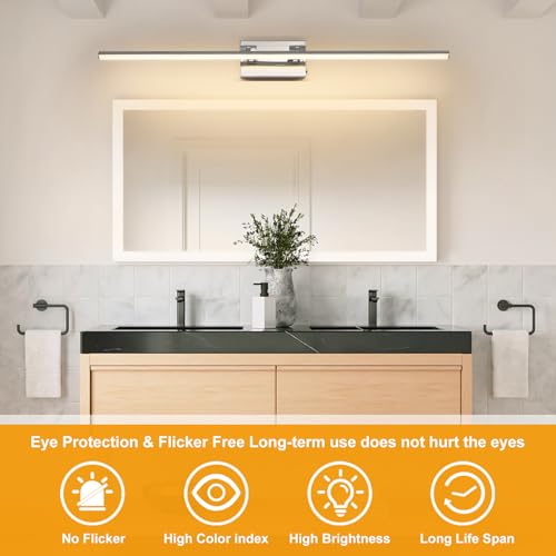 LED Bathroom Vanity Light, Modern Bathroom Light Fixture Over Mirror (3000K/4000K/6000K, Dimmable), Vanity Light Bar with Angle Adjustable, 40 Inch, Chrome - color: Chrome, size: 40 inch