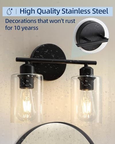 Modern Vanity Lights - Matte Black, Clear Glass Shade, Wall Sconce for Bathroom & Bedroom, 2 Pack - color: Matte Black, size: 2 Light - 2 pack