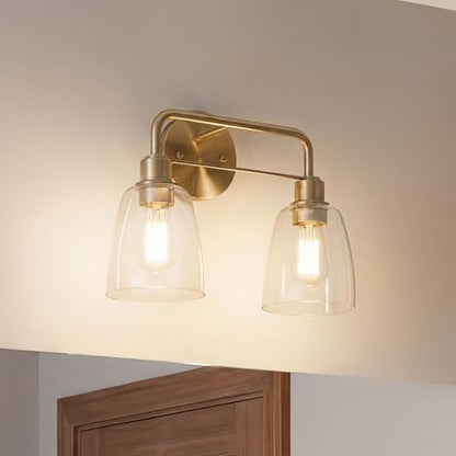 Kichler Meller 2-Light Bathroom Vanity Light Fixture with Clear Glass Shades, Industrial Wall Sconce in Champagne Bronze for Bathroom Mirror (11.25" x 5.5" x 7"), 55101CPZ - color: Champagne Bronze, style: Industrial