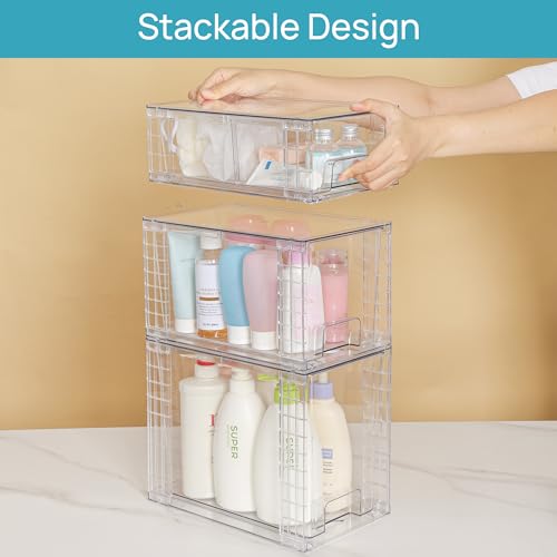 Vtopmart Clear Stackable Storage Drawers, 6 Pack Tall Organizer Set | Tall, Medium and Small Pull-Out PET Drawers with Stackable Design for Bathroom Under-Sink Storage and Vertical Organization - style: 2 Large+2 Medium+2 Small