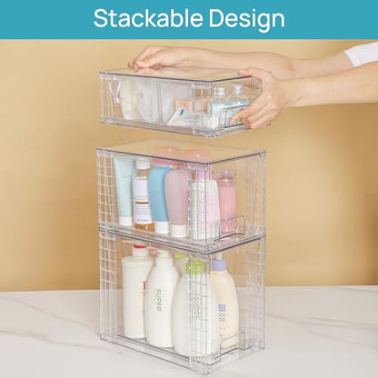 Vtopmart Clear Stackable Storage Drawers, 6 Pack Tall Organizer Set | Tall, Medium and Small Pull-Out PET Drawers with Stackable Design for Bathroom Under-Sink Storage and Vertical Organization - style: 2 Large+2 Medium+2 Small