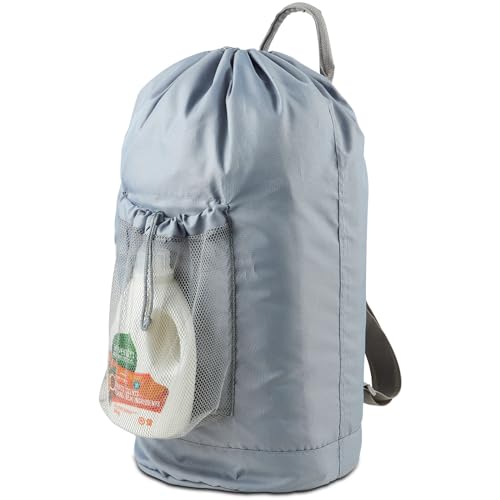 Seiritex Backpack Laundry Bag, Large Laundry Backpack with Detergent Holder and Adjustable Shoulder Straps for College Travel Dorm Room (Gray) - color: Grey